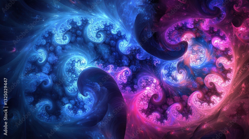 Poster colorful swirling abstract patterns create a visually balanced design showcasing vibrant blue, purpl