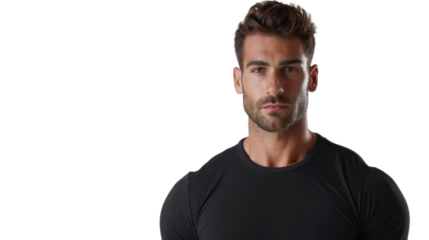 Serious male model posing with transparent background