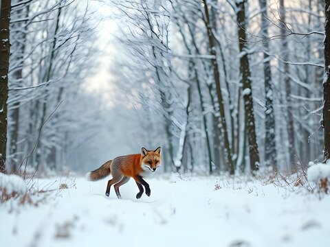 Majestic Red Fox in Snowy Winter Forest, Wildlife Photography, Nature Scene.