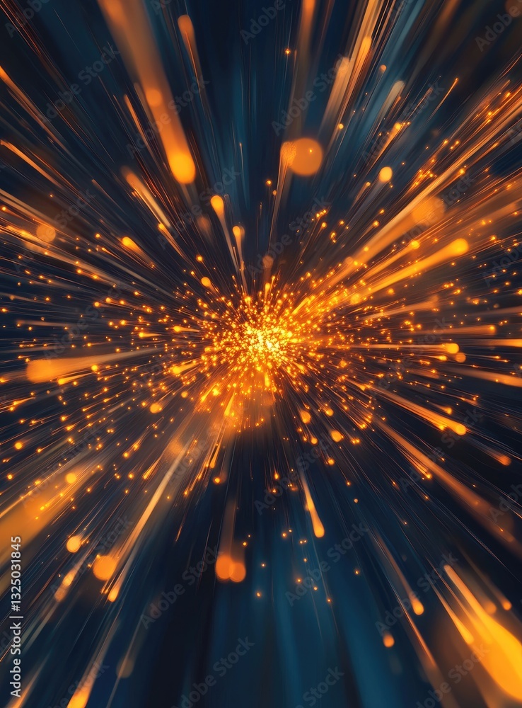 Poster Exploding Orange Sparks in Dark Space
