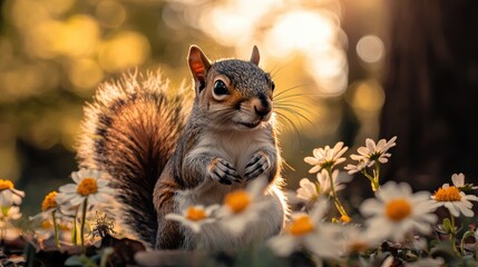 Cute squirrel in Spring woods.