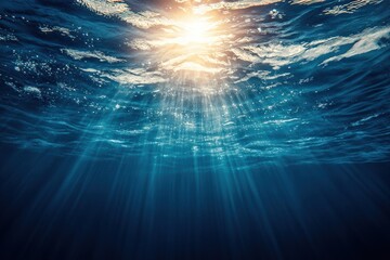 Obraz premium Beneath the surface, sunlight filters through clear ocean water at midday
