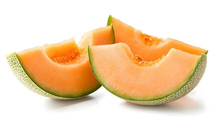 Fresh Cantaloupe Melon Slices Isolated on White Background