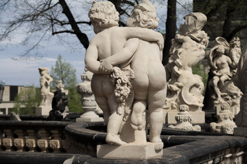 Close-up of the intricate sculptures adorning the Zwinger Palace in Dresden.
