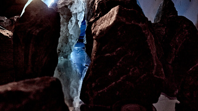  blue landscape moody cave rock background dark night