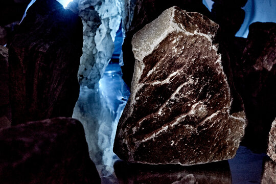  blue landscape moody rock cave background dark night