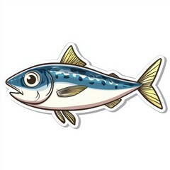 Fototapeta premium Cute illustration of a mackerel fish with big eyes. Perfect for children's books or educational materials.