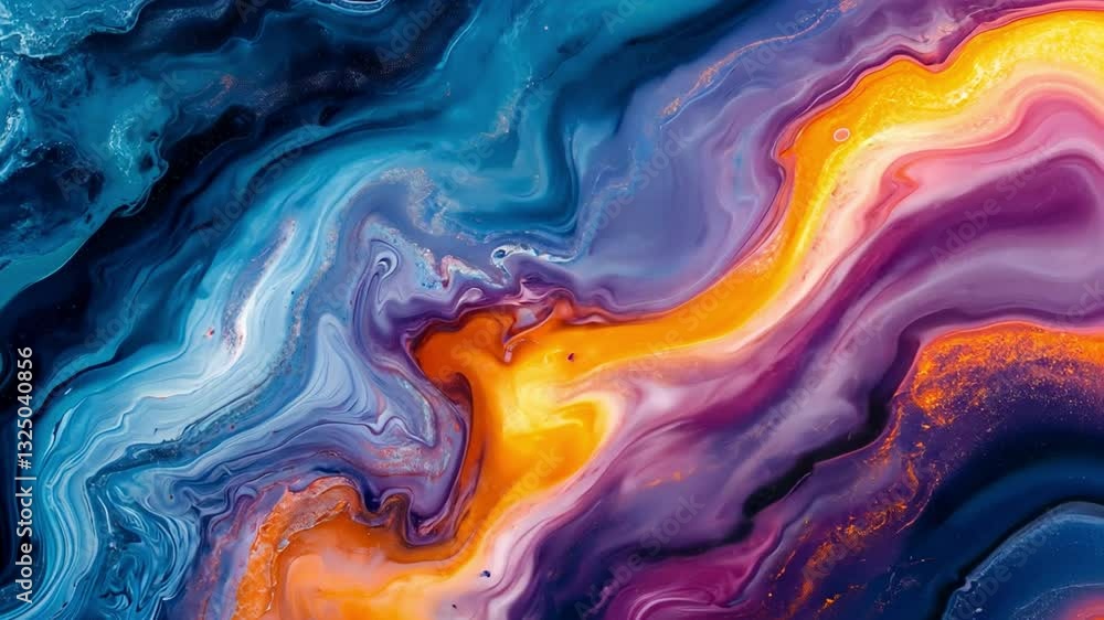 Poster an abstract swirl of vibrant colors blending seamlessly, creating a mesmerizing visual experience. p