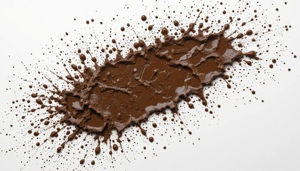 Fototapeta premium Splattered Brown Mud on White Background with Impactful Splatter Design