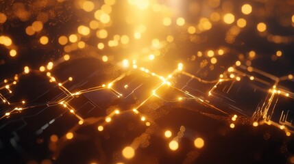 Obraz premium Glowing golden circuit board abstract background.