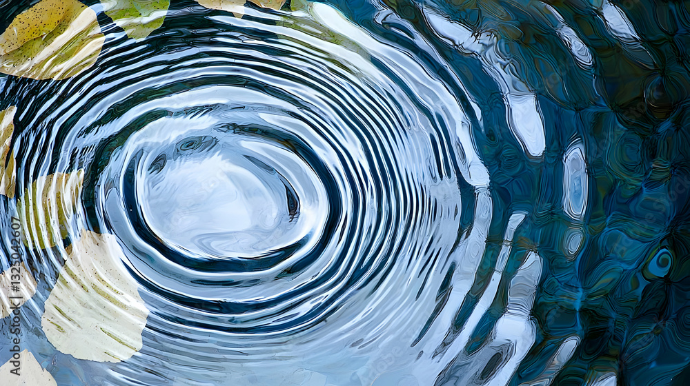 Aufkleber concentric ripples in blue and white water creating a calming and serene abstract pattern with refle