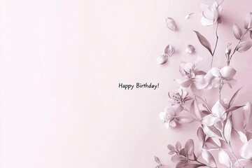 Classic elegance: Greeting card with delicate floral ornament on a soft pink background with the inscription "Happy Birthday!" in an elegant font.