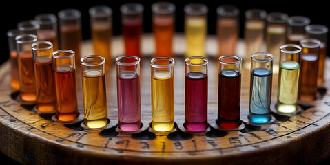 Photo - Test Tubes with Colorful Liquids in a Wooden Rack