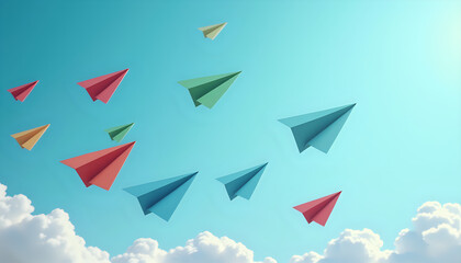 paper planes flying in the sky
