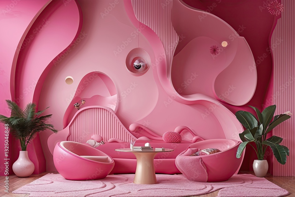 Poster captivating pink backdrop with fluid shapes and ample space for a playful design