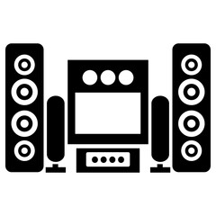 Fototapeta premium Simple black and white icon of home cinema system representing music and entertainmen in minimalistic flat style