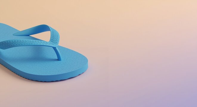 Blue flip-flop sandal on a pastel gradient background evoking a relaxing beach vibe perfect for casual spring break travel
