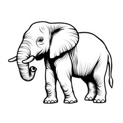 Fototapeta premium Minimalistic Elephant Drawing in Bold Black Lines, 2D Clipart Style