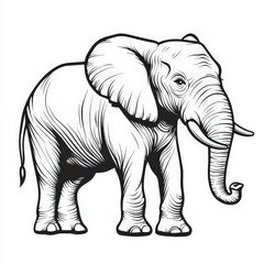 Fototapeta premium Flat Color Elephant Line Art in Minimalistic Style, Simple Doodle