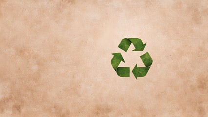 Green recycle symbol textured beige background. Eco-friendly concept.