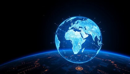Fototapeta premium Futuristic global network connectivity, digital earth hologram concept