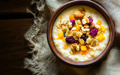 Fototapeta premium Oatmeal Porridge with Dried Fruits and Nuts