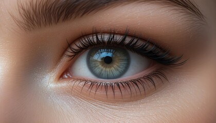 Fototapeta premium Close-up of a woman's eye with blue iris