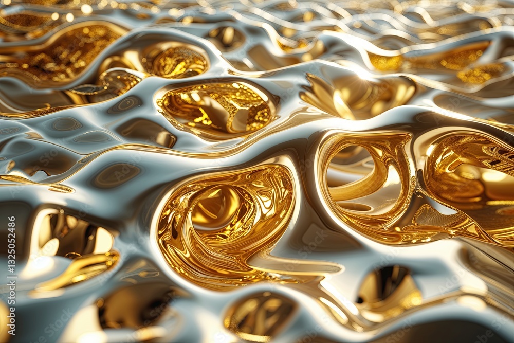 Poster dynamic 3d gold patterns in motion for futuristic design