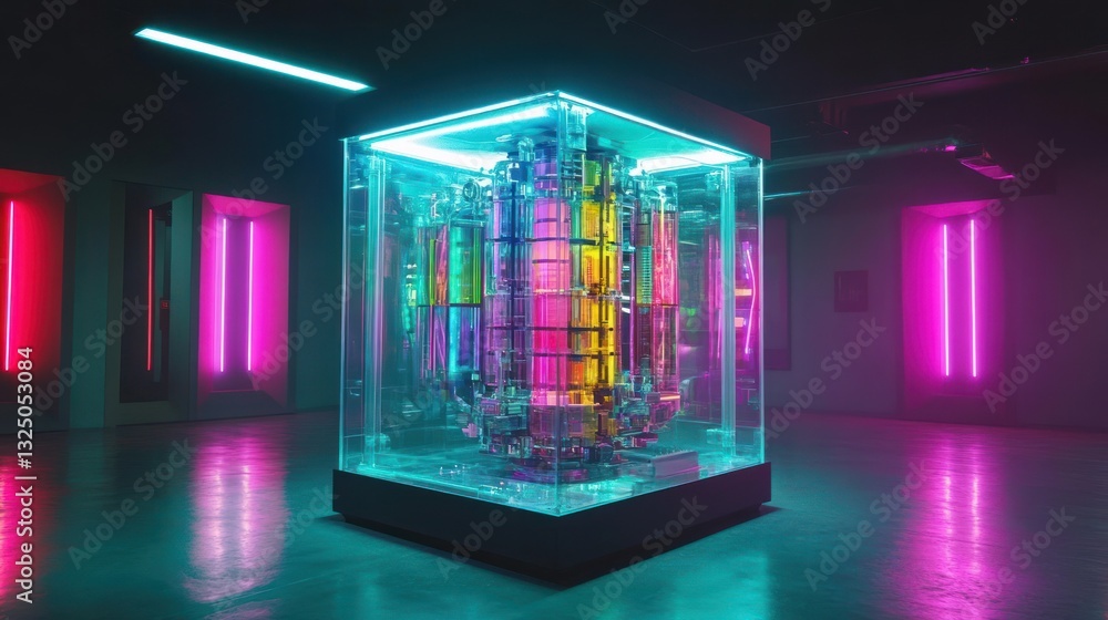 Aufkleber quantum computing core showcase: multi-colored qubit processor in crystal display