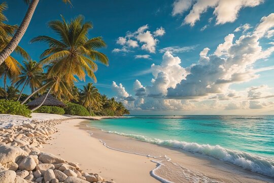 Captivating Tropical Shoreline with Turquoise Ocean Background for a Blissful Vacation Experience