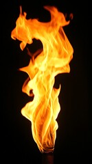 Fototapeta premium Flaming torch with orange flames on black background