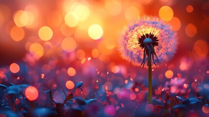 A single vibrant dandelion floating in mid-air, ultra-detailed, soft lighting