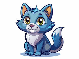 Cute Russian Blue Cat Illustration on White Background