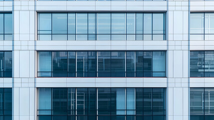 Obraz premium Modern Office Building Exterior With Blue Glass Windows And Symmetrical Facade In Urban City Setting During Daytime With Natural Lighting