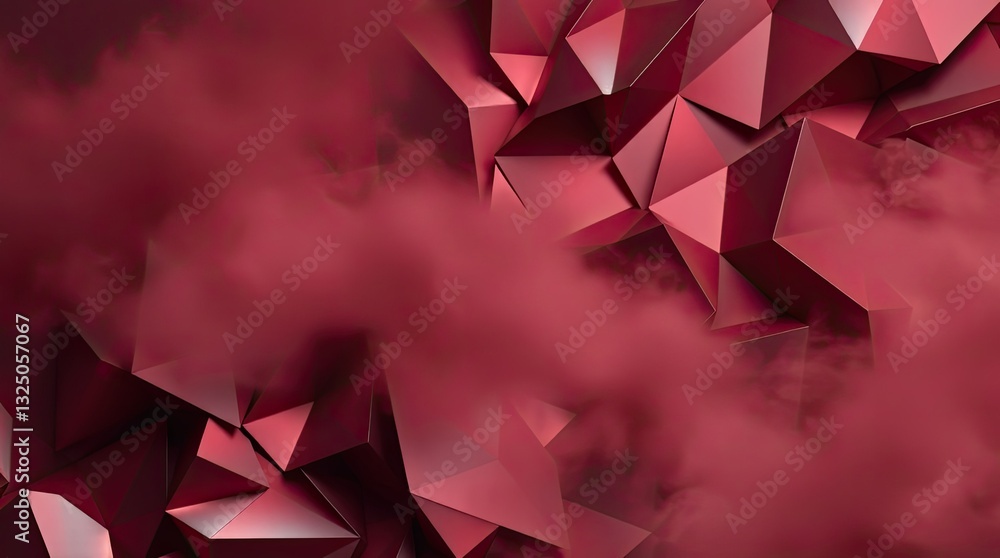 Poster intricate red geometric forms intertwine with swirling smoke delivering a bold and dynamic appearanc