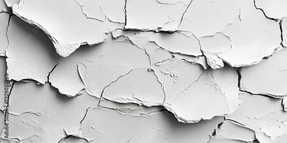 Poster cracked white paint on a surface showing intricate textures and patterns in a well-lit space