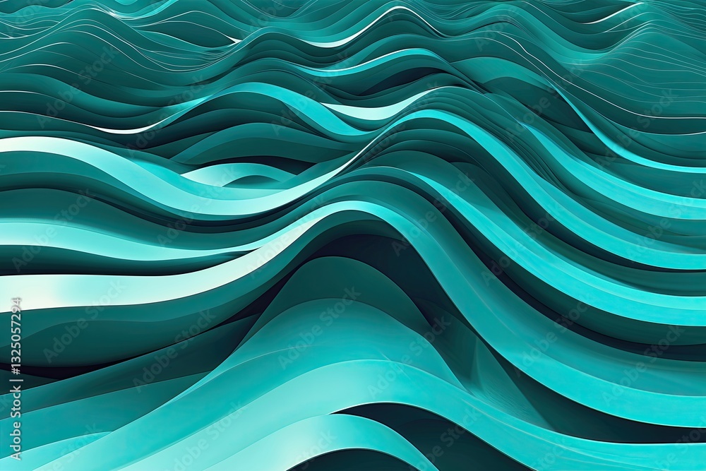 Aufkleber Vibrant Turquoise Waves in Modern Abstract Design with Bold Line Patterns