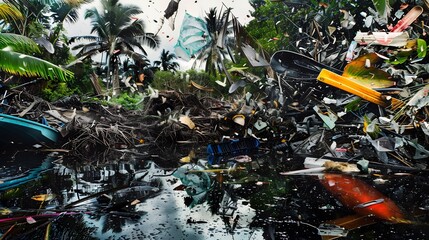 Obraz premium Vibrant photorealistic portrayal of an Earth Day coastal cleanup capturing volunteers removing debris restoring marine habitats and celebrating natures resilience with a hopeful atmosphere