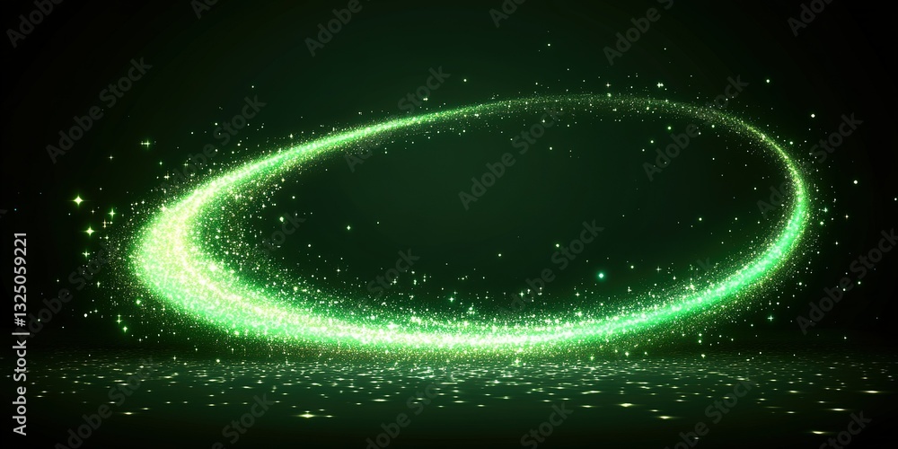 Poster green sparkling swirl creating a magical atmosphere with glowing light effects in a dark space