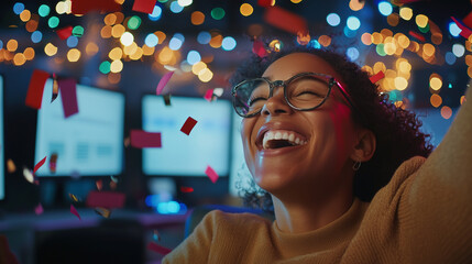 Celebrating Corporate Success with Multiethnic Colleagues in Office