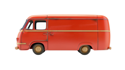 Red delivery van isolated on transparent background with clipping path