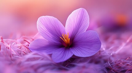 Obraz premium Vibrant Purple Saffron Flower Blooming Among Saffron Threads Against Soft Dreamy Background