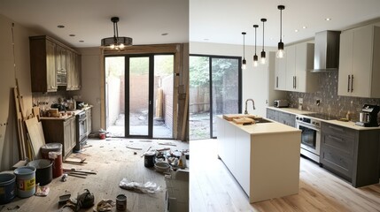 A stunning kitchen transformation in a Toronto home, with a before and after shot