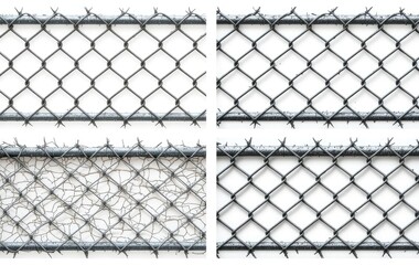 Fototapeta premium Chain Link Fence Variations on White Background for Security Concepts