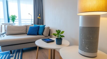 A high-tech smart AC unit with voice control features, mounted on a white wall