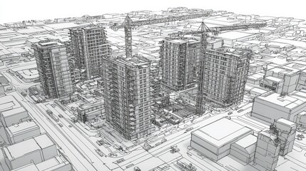 Urban Construction Site Aerial Sketch