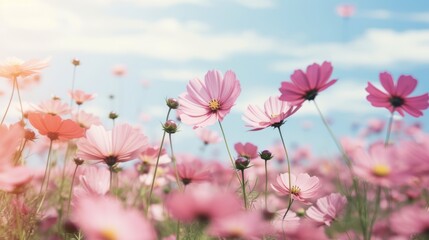 Obraz premium Vintage Cosmos Flowers Blooming in a Garden with Minimalistic Soft Focus Effect