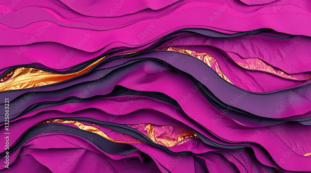 Poster intricate layers of vibrant purple and pink fabric create a flowing design interspersed with shimmer