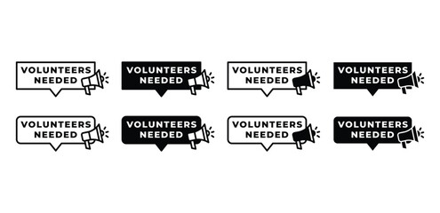 Volunteers Needed Announcement Black and White Call to Action Banner Label Sign Vector Design Illustration Template