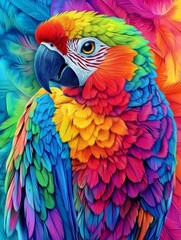 Obraz premium Vivid Colorful Parrot Painting with Detailed Feathers Geometric Patterns
